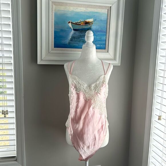 Vintage 80s Victorias Secret Gold Label Pink Lace Nightie Sexy Bodysuit Medium - Picture 2 of 16